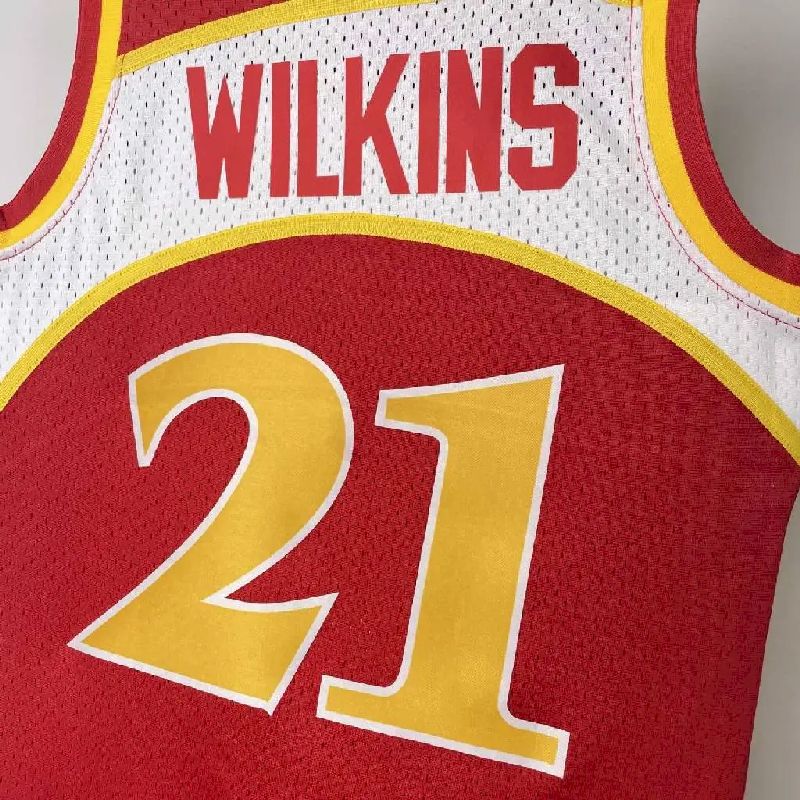 Camisa masculina M&N Dominique Wilkins vermelha retrô 1985/86
