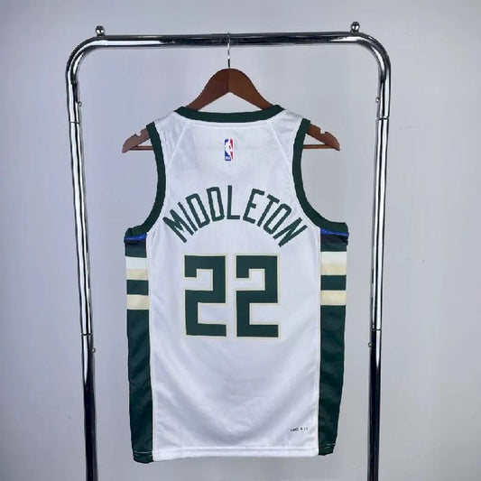 Camisa branca masculina Khris Middleton 2023, time titular
