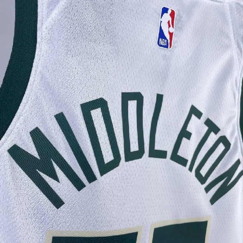 Camisa branca masculina Khris Middleton 2023, time titular