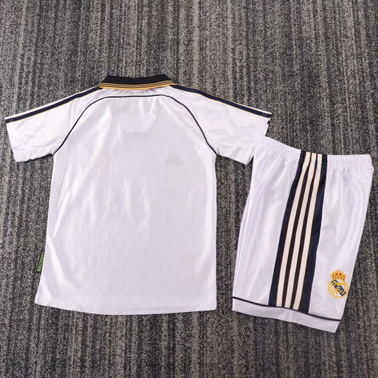 Camisa e shorts retrô infantil do Real Madrid 1998/00