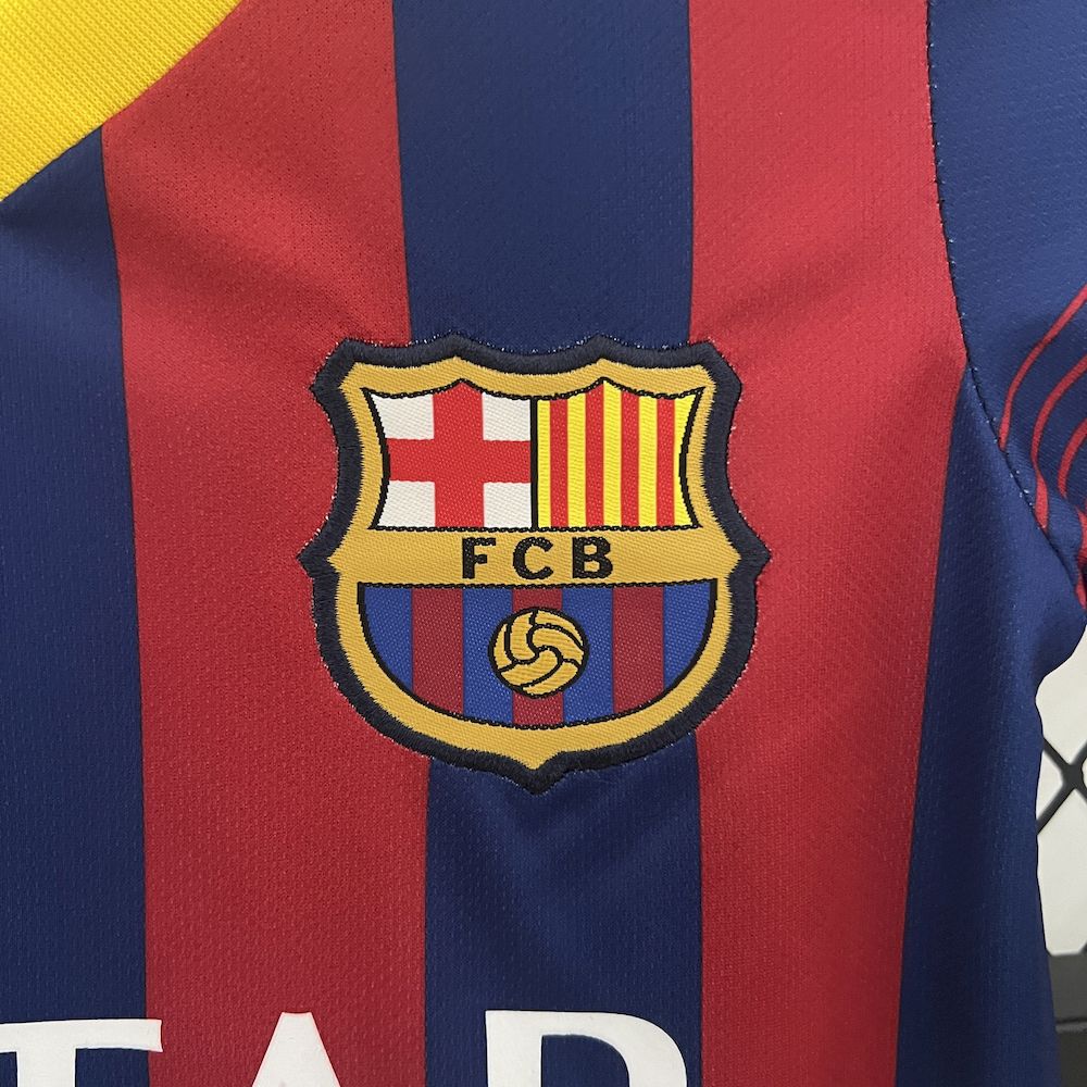 Barcelona 2013/14 Home Kids Retro Jersey And Shorts