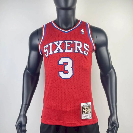 Camisa masculina M&N Allen Iverson vermelha retrô 1996/97
