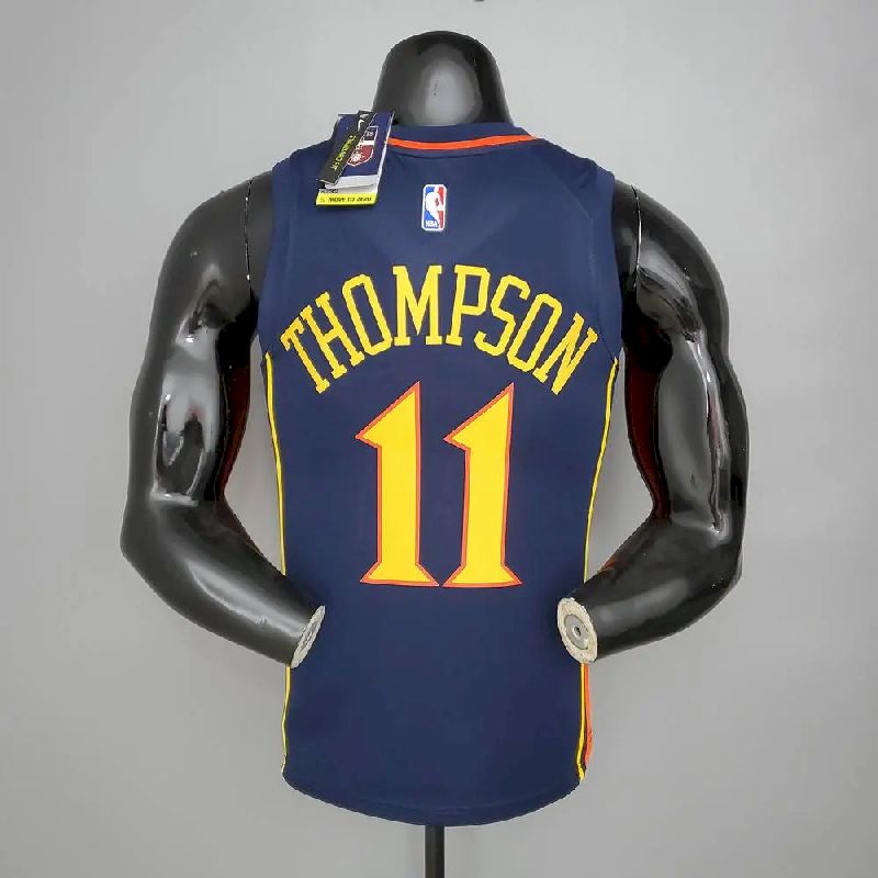 Camisa masculina Klay Thompson azul marinho versão jogador – edição clássica retrô