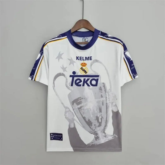 Camisa retrô comemorativa dos 7 Campeões da Liga dos Campeões do Real Madrid 1997/98