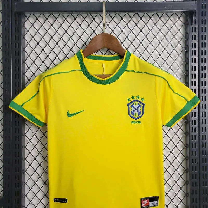 Brazil 1998 Home Kids Retro Jersey And Shorts