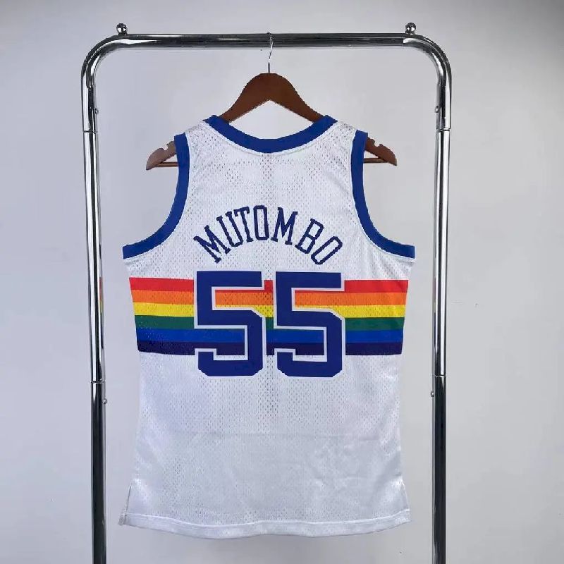 Camisa retrô masculina M&N 1991/1992 Dikembe Mutombo branca