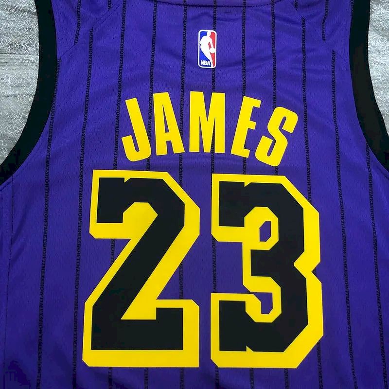 Camisa masculina LeBron James 2018-19 roxa Swingman versão jogador – Edição City