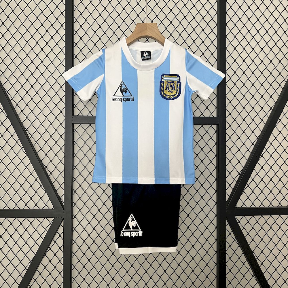 Argentina 1986 Home Kids Retro Jersey And Shorts