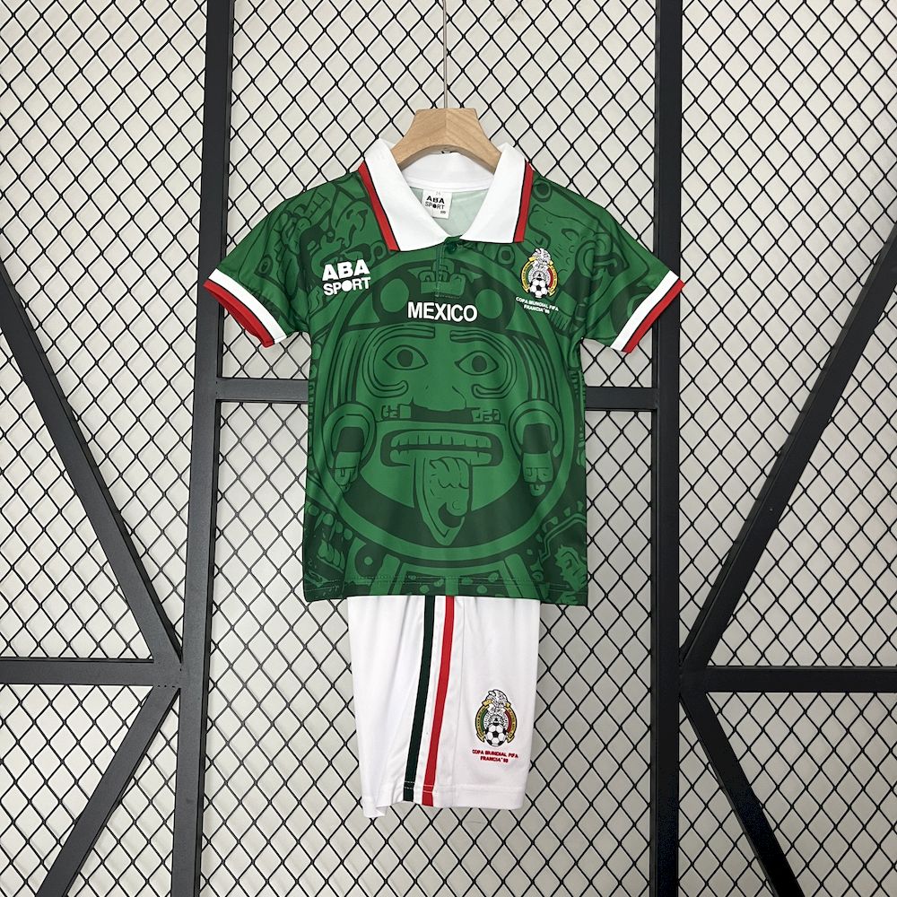 Camisa e shorts retrô infantil da seleção do México 1998