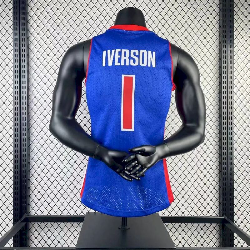 Camisa M&N Allen Iverson Azul Retro Masculina 2008/09