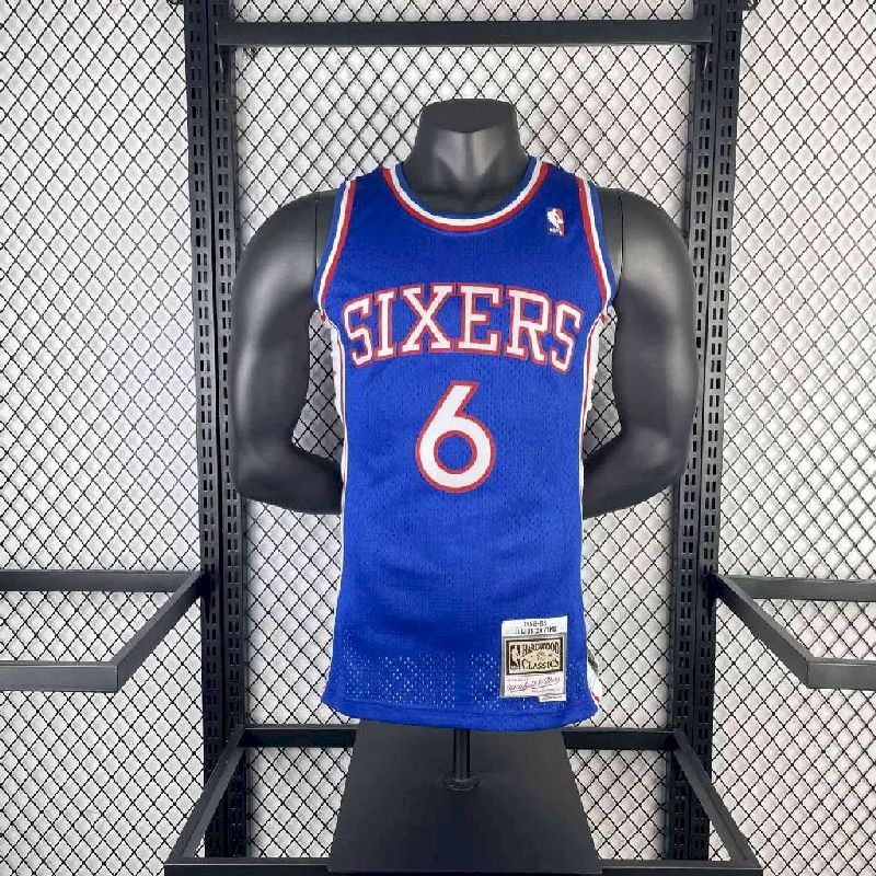 Camisa masculina M&N Julius Erving azul retrô 1982/83