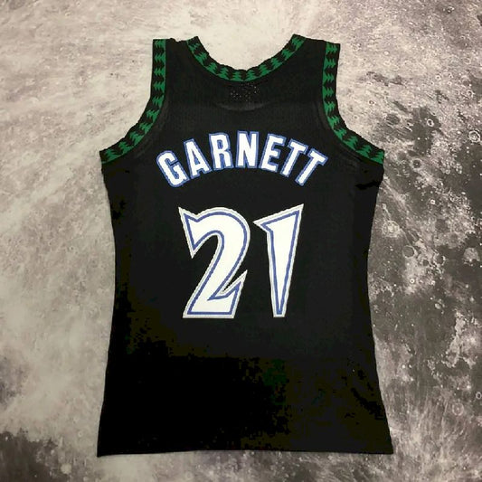 Camisa masculina M&N Kevin Garnett preta retrô 1997/98
