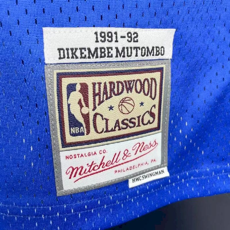 Men’s M&N 1991/1992 Dikembe Mutombo Blue Retro Jersey