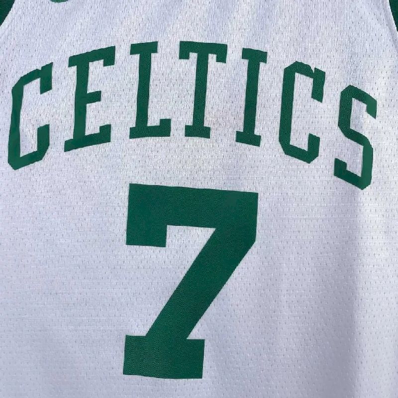 Camisa masculina Jaylen Brown branca retrô – edição de 75º aniversário