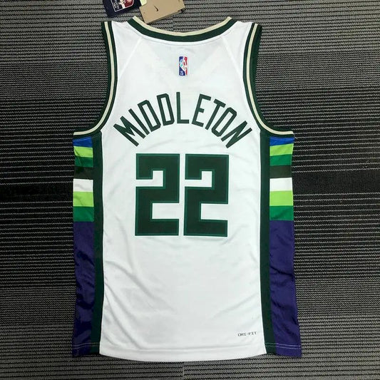 Camisa branca masculina Khris Middleton Team – Edição City do 75º aniversário
