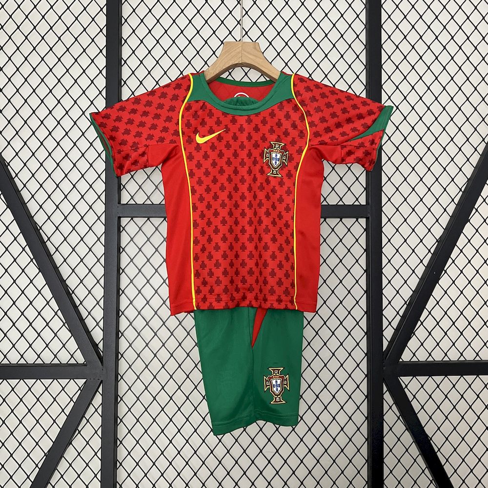 Portugal 2004 home kids retro Jersey and shorts
