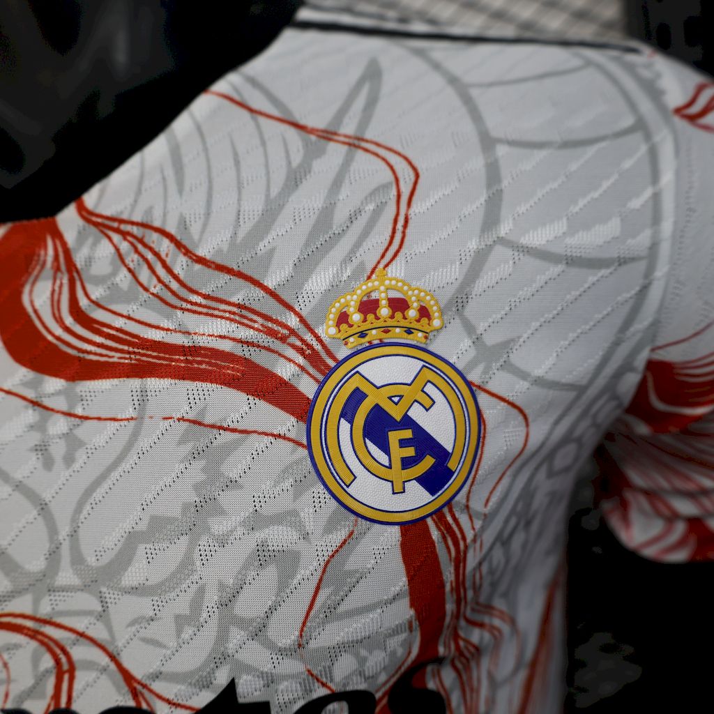 Camisa Real Madrid 2025/26 Branca e Preta Dragão Edição Especial Versão Jogador