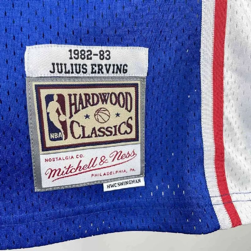 Camisa masculina M&N Julius Erving azul retrô 1982/83