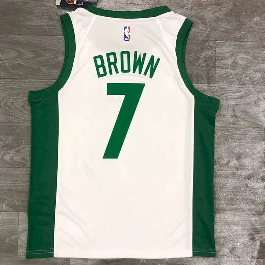 Camisa masculina Jaylen Brown branca 2020-21 Swingman versão jogador – Edição City