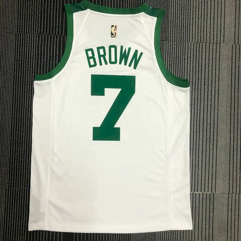 Camisa Jaylen Brown Masculina Branca 2021-22 75º Aniversário – Edição Clássica