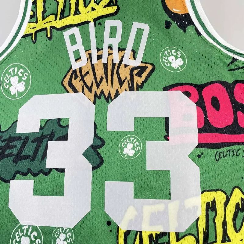 Camisa masculina M&N 1985/86 Larry Bird verde retrô