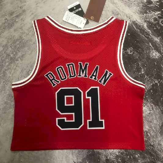 Camisa feminina M&N Dennis Rodman vermelha retrô