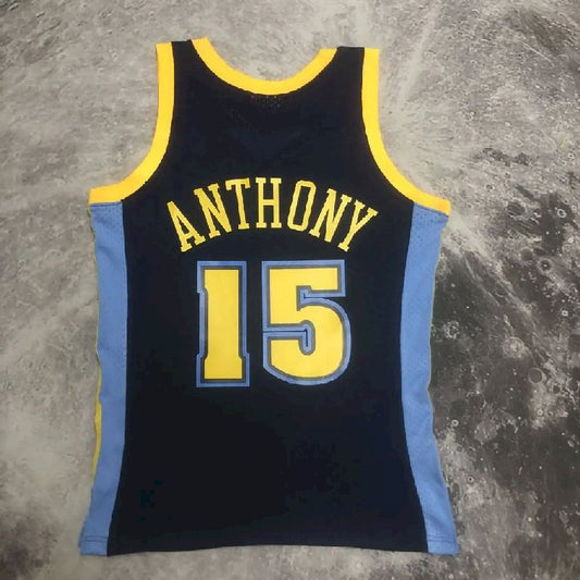 Camisa masculina M&N 2006/2007 Carmelo Anthony azul retrô