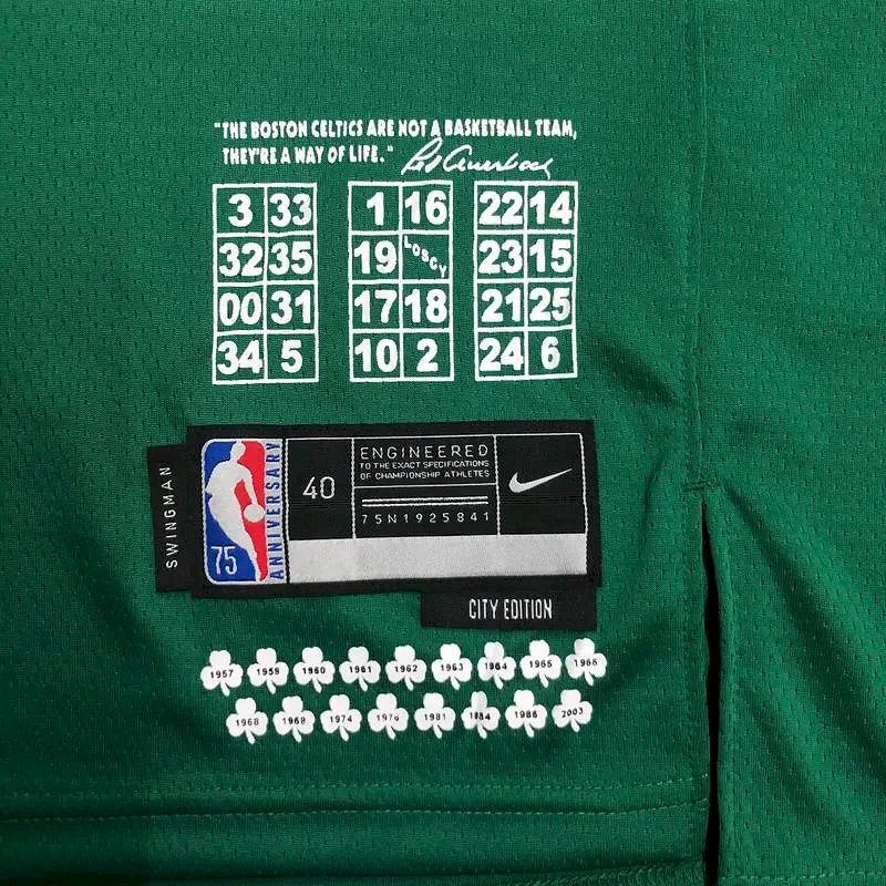 Camisa masculina Jaylen Brown Green Team – Edição City de 75º aniversário