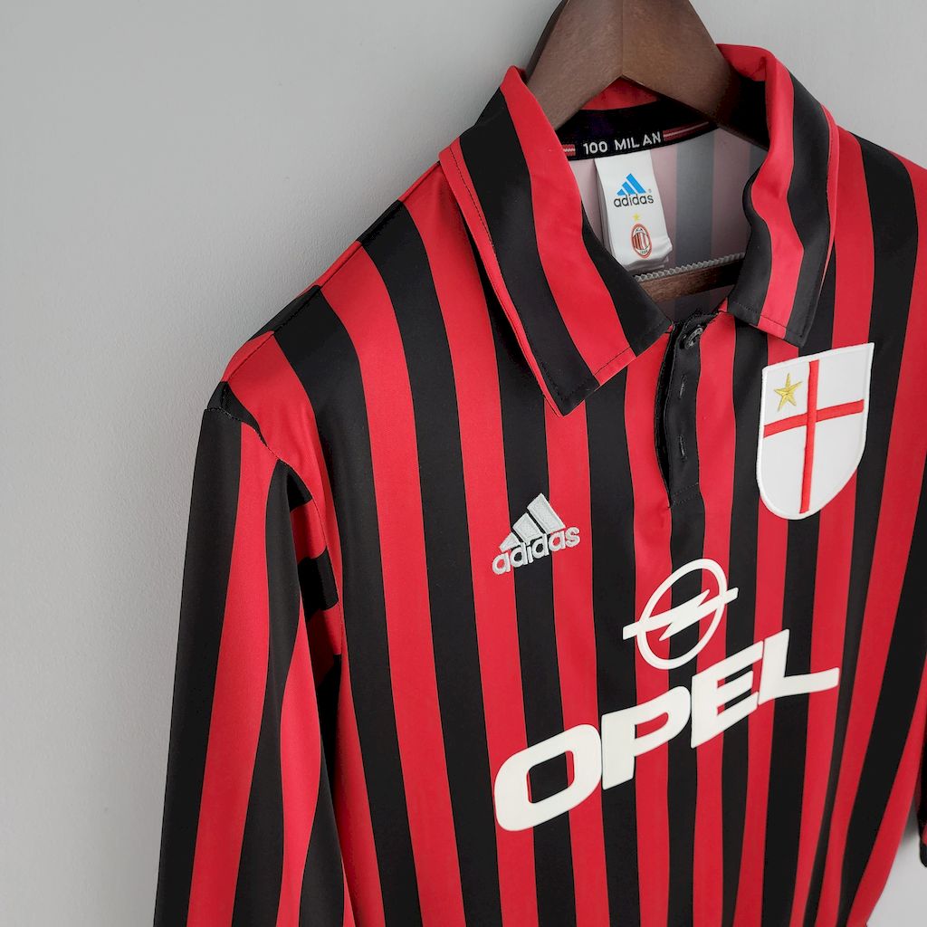Camisa retrô de mangas compridas do AC Milan 1999/00 Home