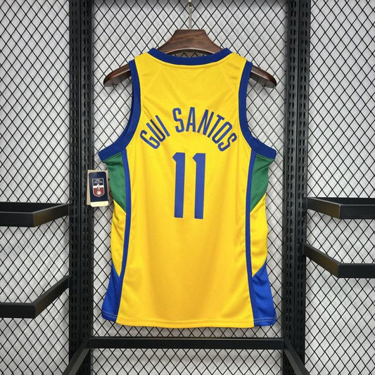 Brazil 2024/25 Gui Santos#11 Home Basketball Jersey National Team