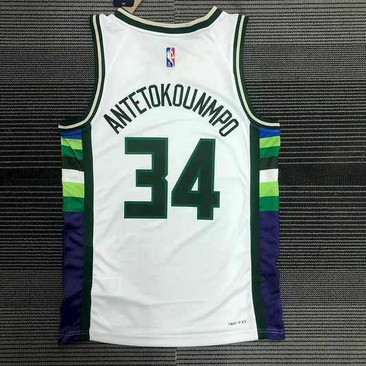 Camisa masculina Giannis Antetokounmpo branca – Edição City 75º aniversário