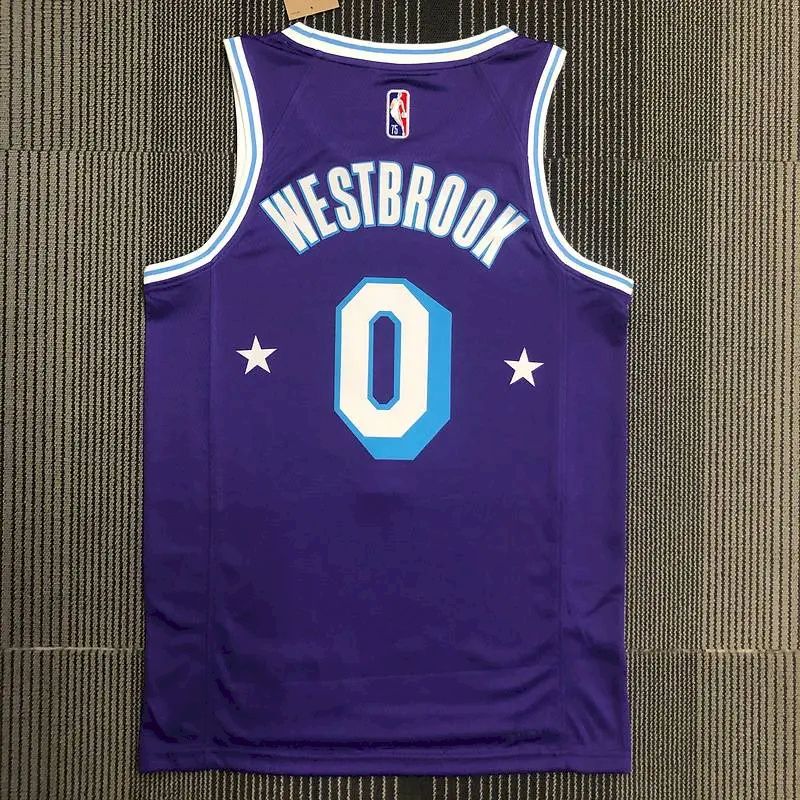 Camisa masculina roxa Russell Westbrook Team – Edição City do 75º aniversário