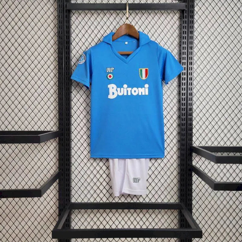 Camisa e shorts retrô infantil do Napoli 1987/88