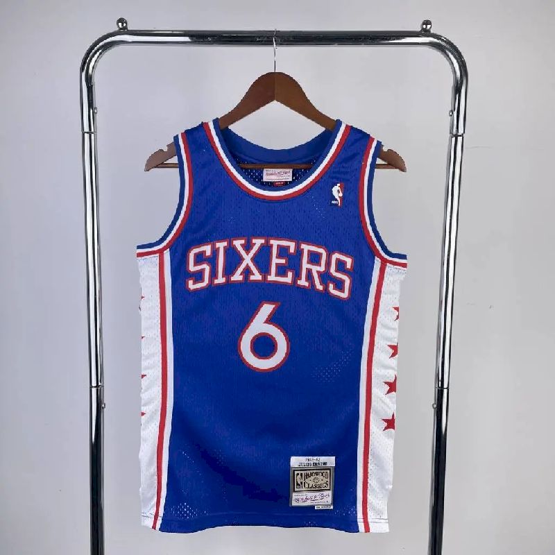 Camisa masculina M&N Julius Erving azul retrô 1982/83
