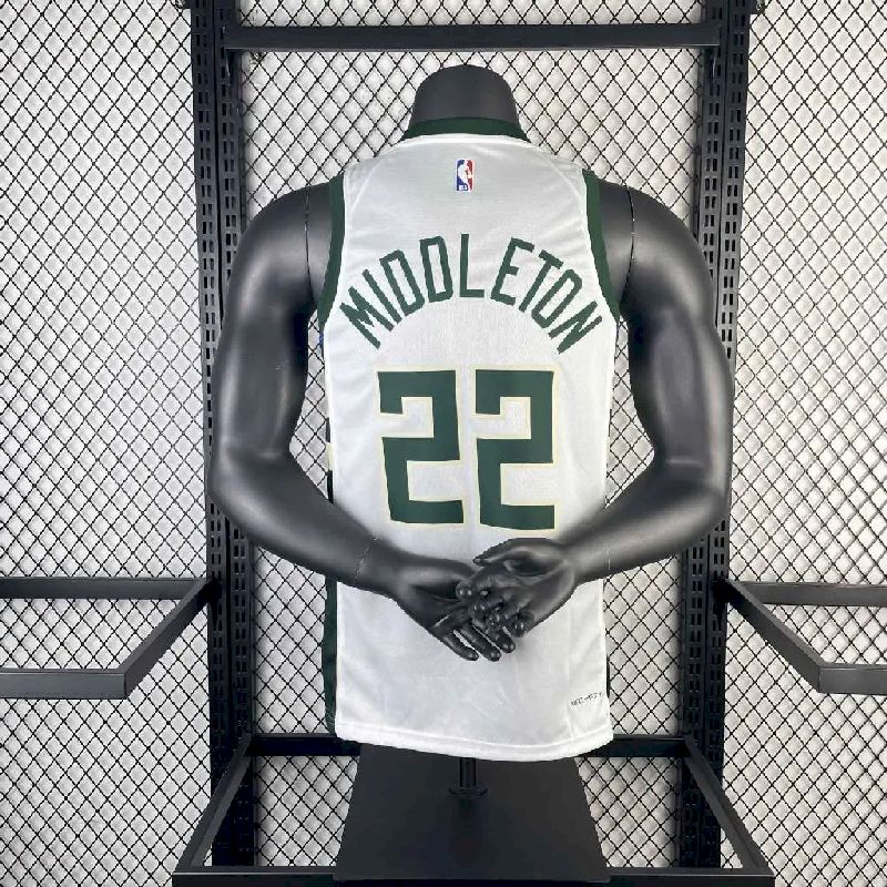 Camisa branca masculina Khris Middleton 2023, time titular