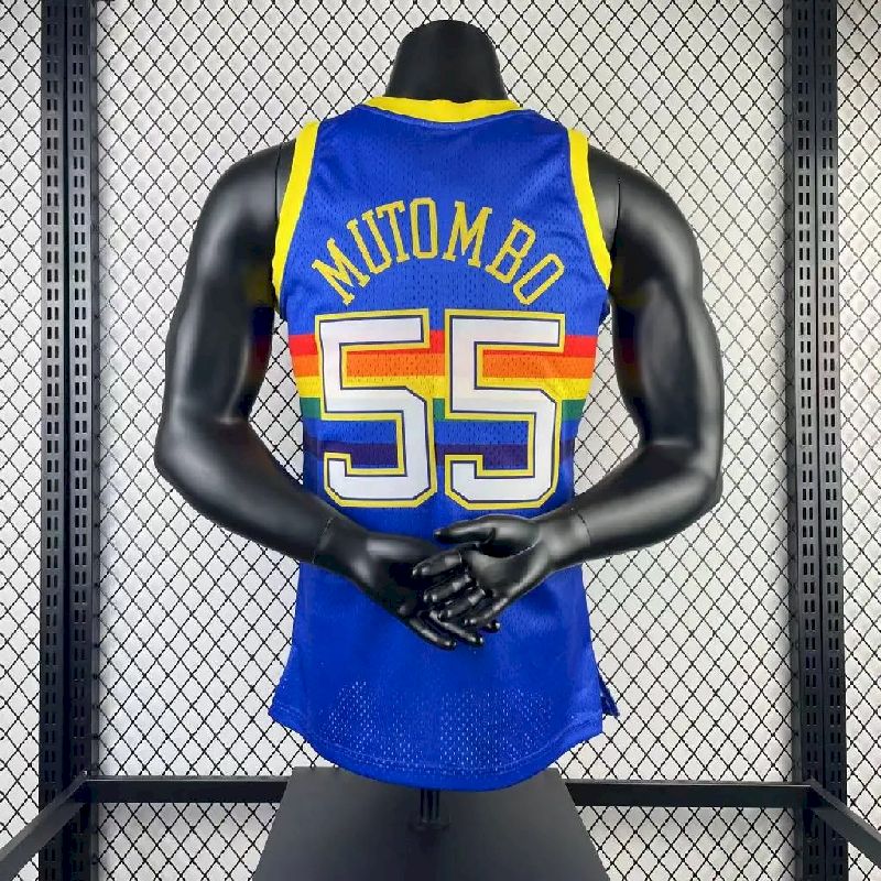 Camisa retrô masculina M&N 1991/1992 Dikembe Mutombo azul