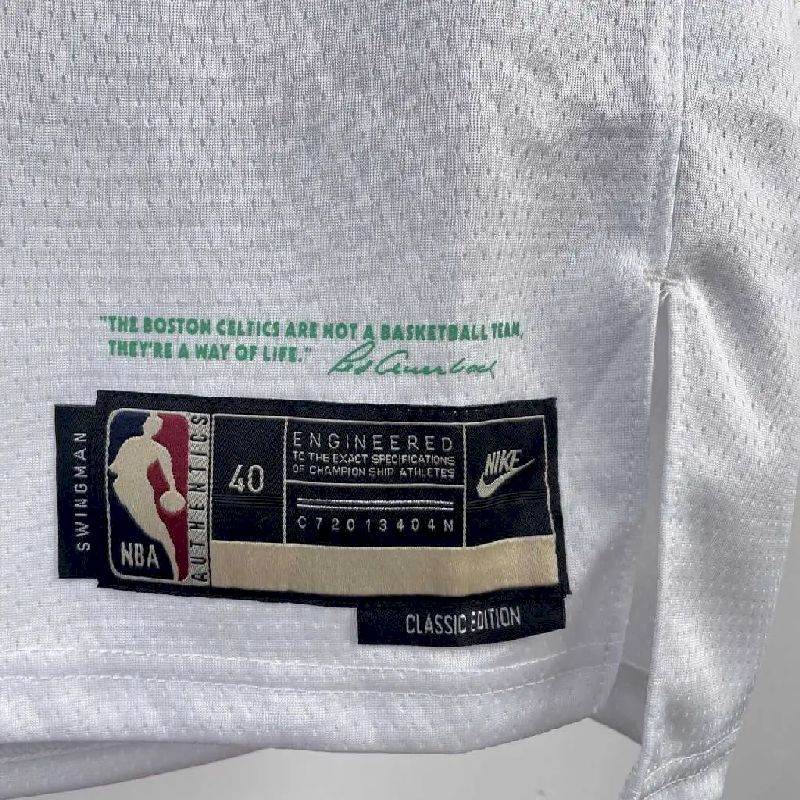 Camisa masculina Jaylen Brown branca retrô – edição de 75º aniversário