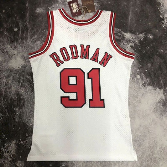Camisa masculina M&N 1998 Dennis Rodman branca retrô