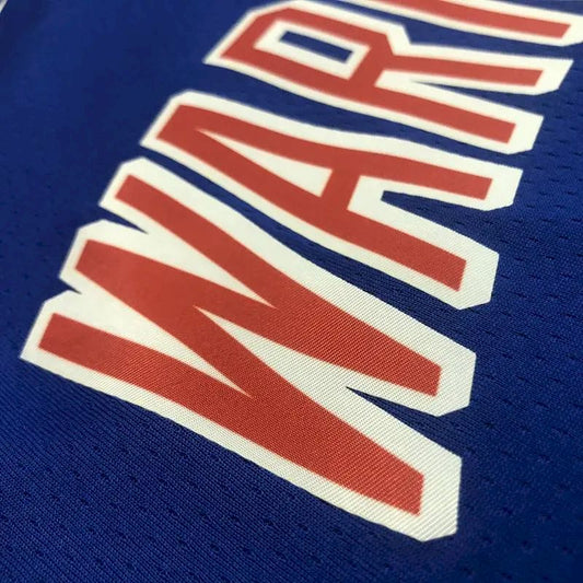 Camisa masculina azul Klay Thompson 2021-22 comemorativa do 75º aniversário – Edição Clássica