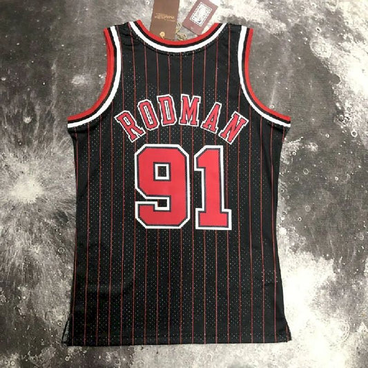 Camisa masculina M&N 1996 Dennis Rodman preta retrô