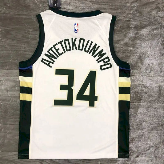 Camisa masculina Giannis Antetokounmpo branca 2020-21 Swingman versão jogador – Edição Associação