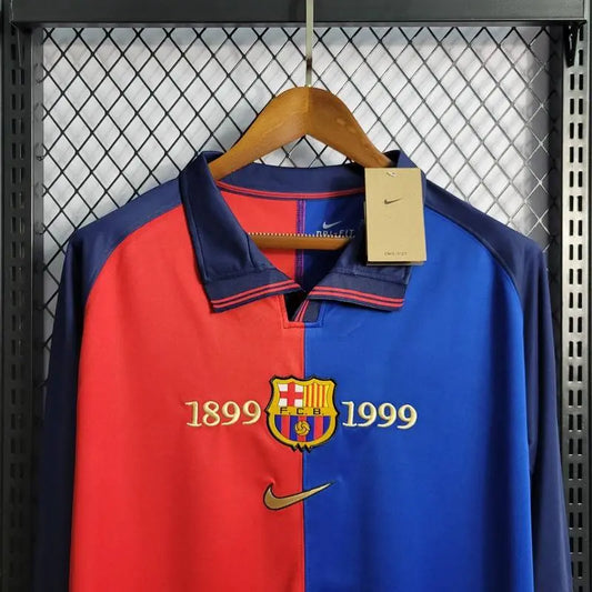 Camisa retrô de mangas compridas do Barcelona 1899/1999, edição 100º aniversário
