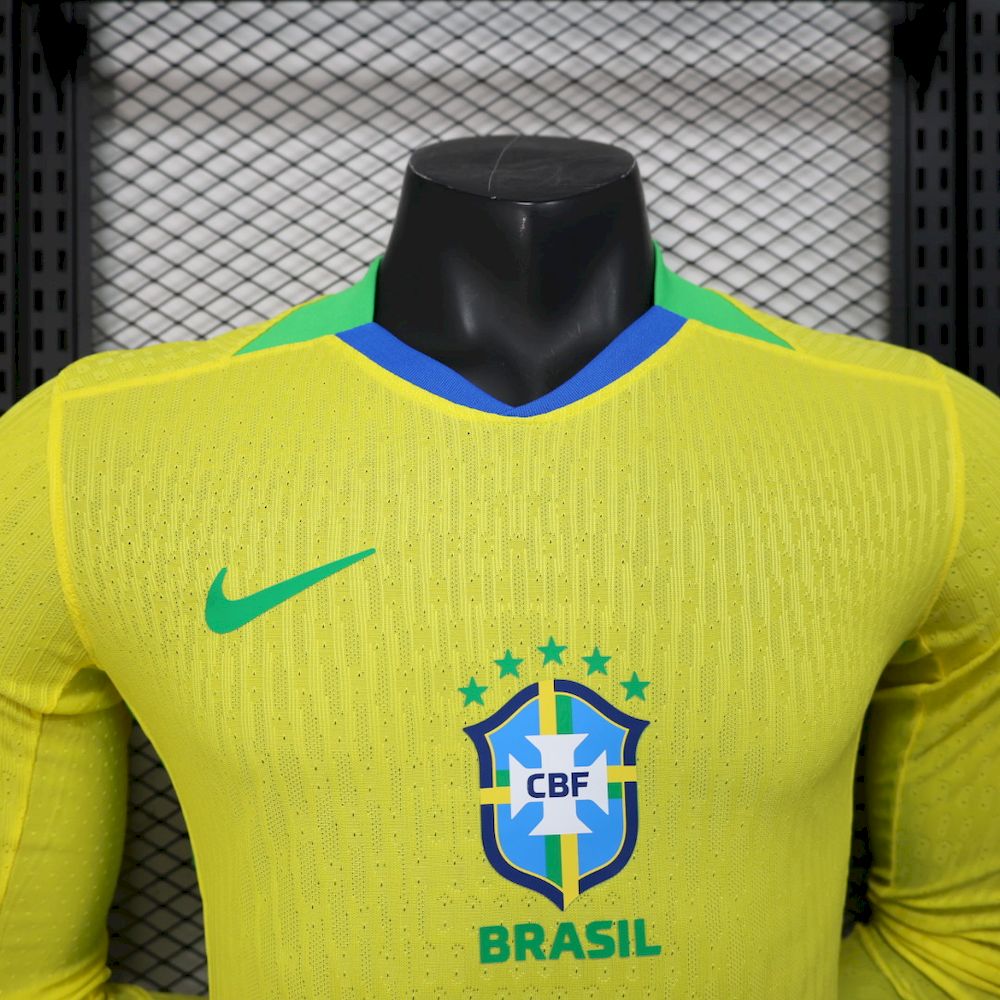 Men's Brazil 2025/26 Home Long Sleeve Jersey Player Version
