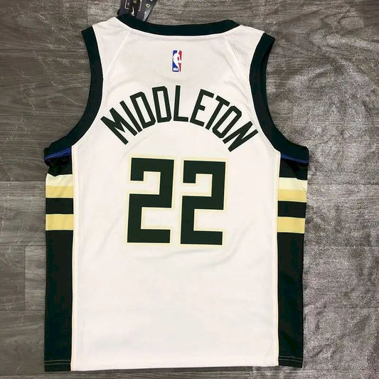 Camisa Masculina Khris Middleton Branca 2020-21 Swingman Versão Jogador – Edição Associação