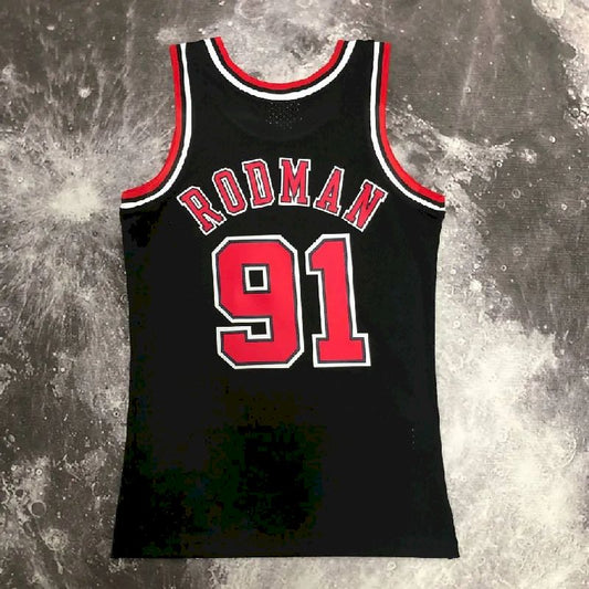 Camisa masculina M&N 1998 Dennis Rodman preta retrô