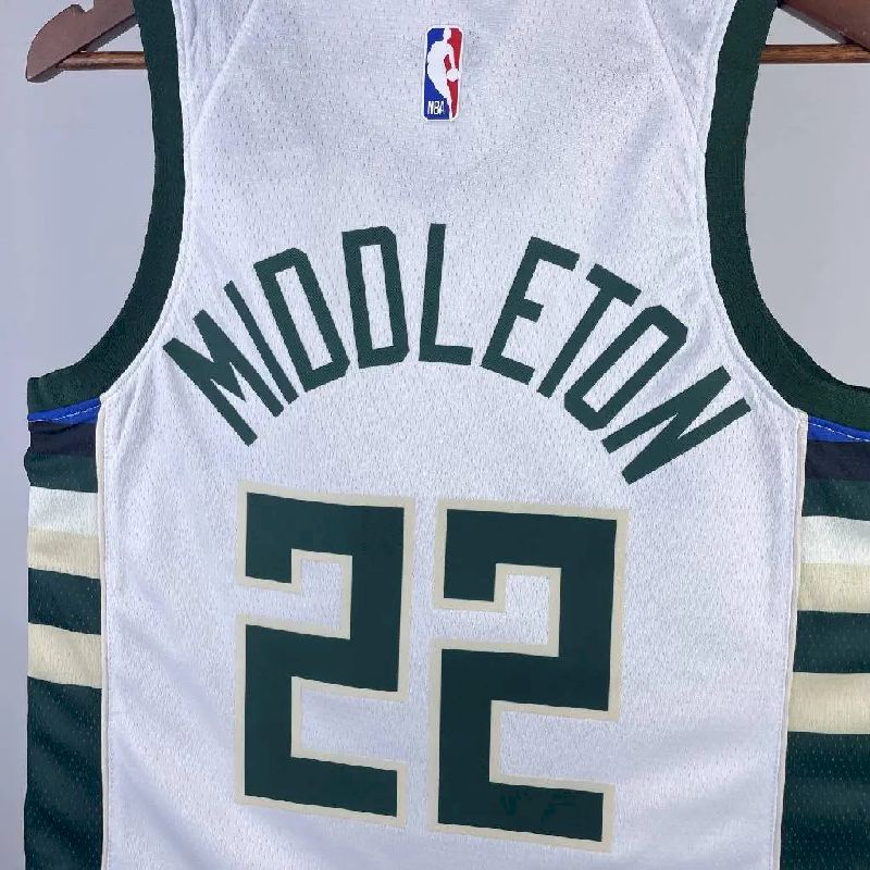 Camisa branca masculina Khris Middleton 2023, time titular