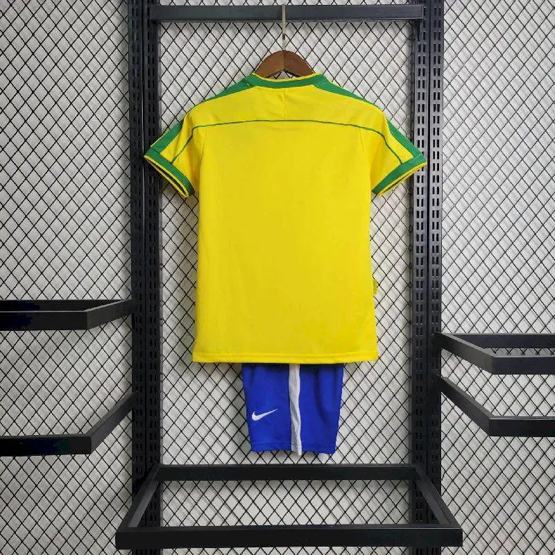 Brazil 1998 Home Kids Retro Jersey And Shorts