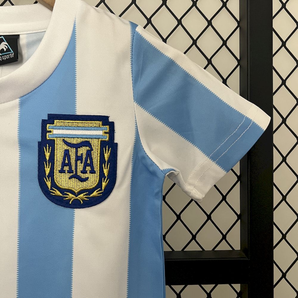 Argentina 1986 Home Kids Retro Jersey And Shorts