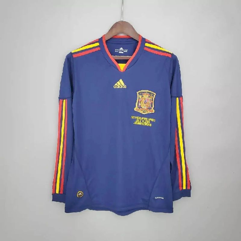 Camisa retrô de mangas compridas da Espanha para a Copa do Mundo de 2010