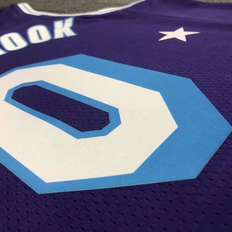 Camisa masculina roxa Russell Westbrook Team – Edição City do 75º aniversário